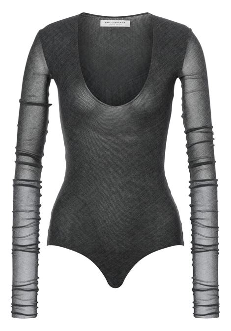 Grey U-neck long-sleeve bodysuit Philosophy Di Lorenzo Serafini - women